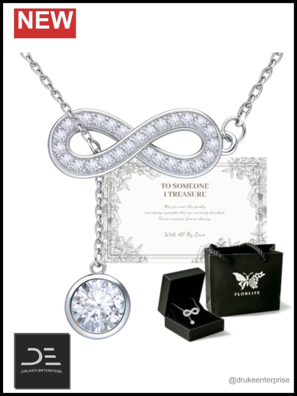 Sterling Silver Infinity Necklace for Women 18K White Gold Plated Pendant CZ